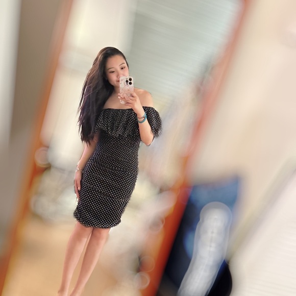 Maje Ruffled Polka Dot Dress In black NWT - Picture 2 of 10